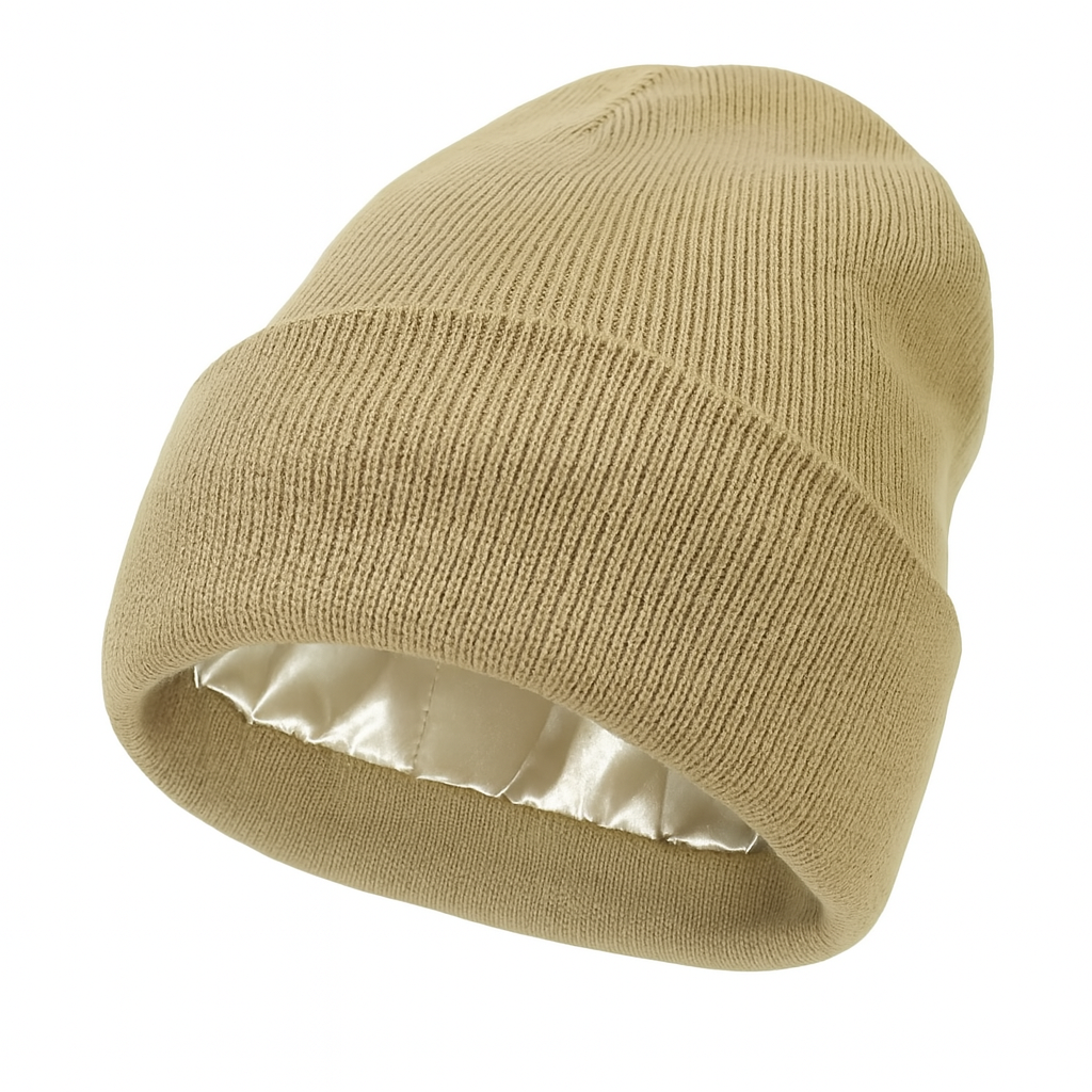 Bonnet satin d'hiver pour cheveux bouclés - doublé en satin - Anti-frisottis & frottements