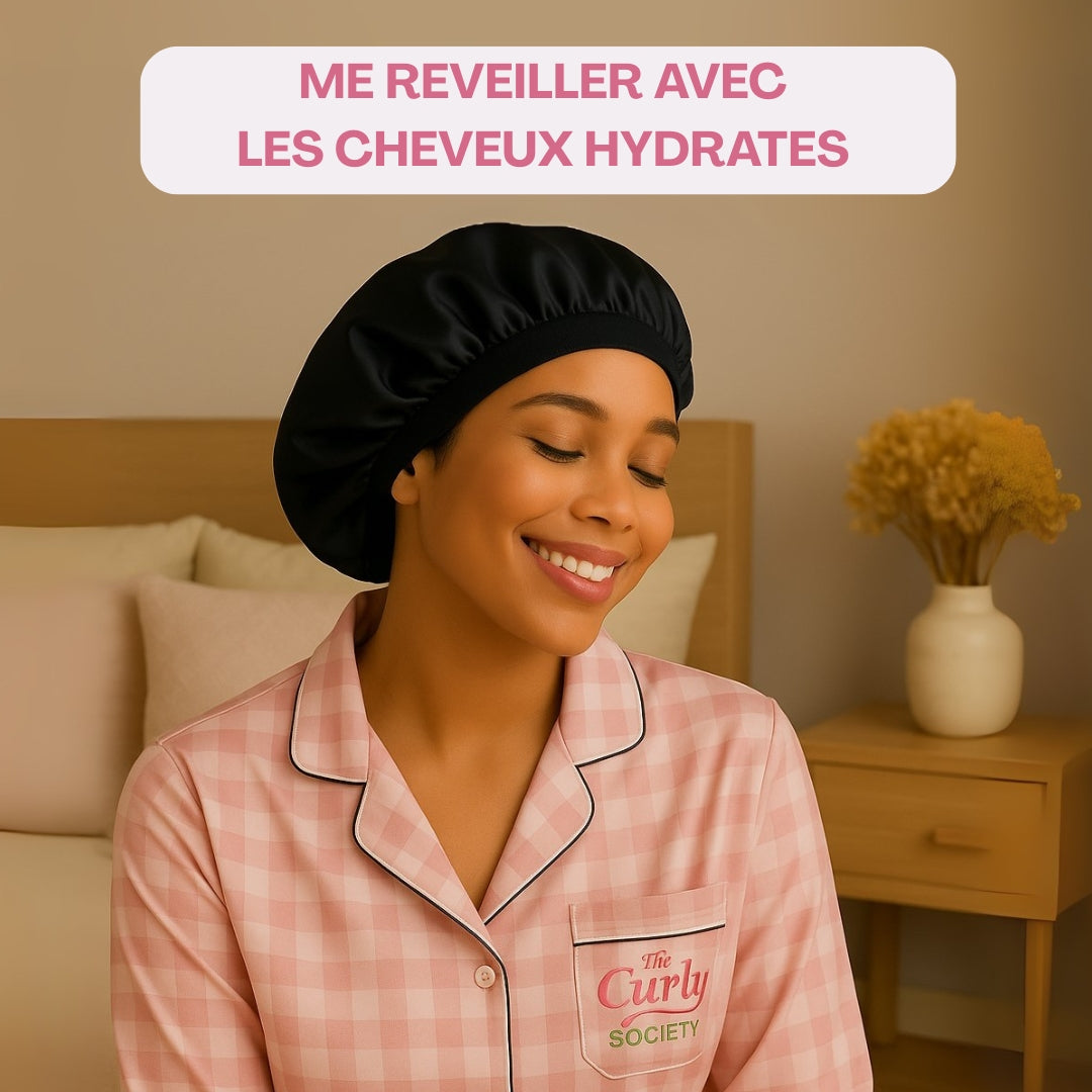 Bonnets et taies d’oreiller en satin pour cheveux bouclés