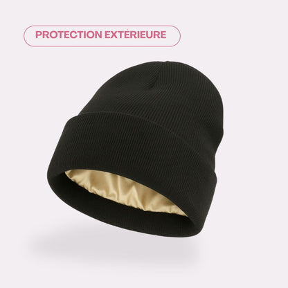 Bonnet satin d'hiver pour cheveux bouclés - doublé en satin - Anti-frisottis & frottements