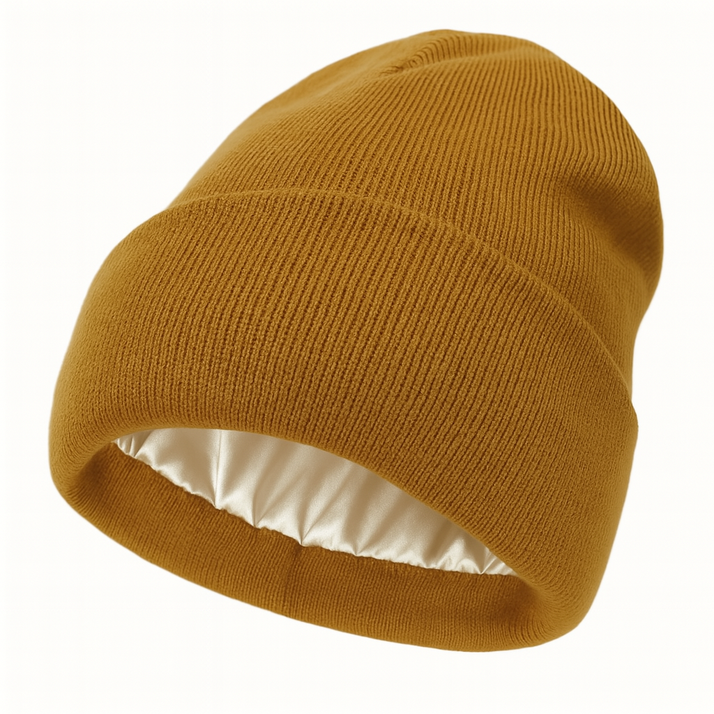 Bonnet satin d'hiver pour cheveux bouclés - doublé en satin - Anti-frisottis & frottements