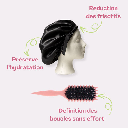 Bonnet en satin + Brosse Definissante des boucles