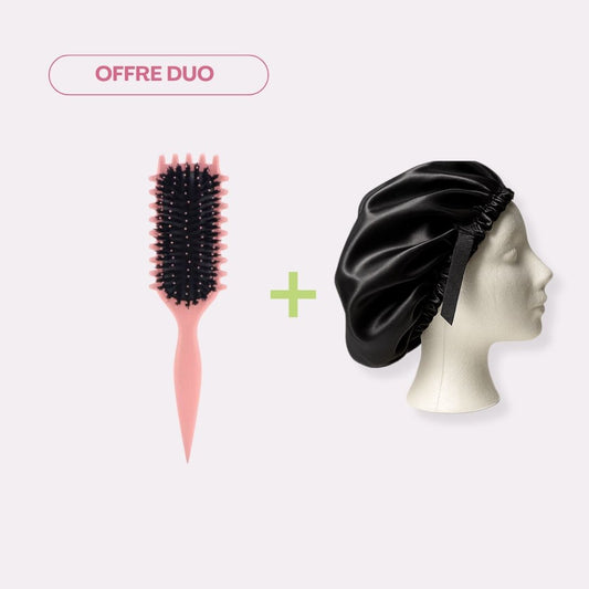 Bonnet en satin + Brosse Definissante des boucles