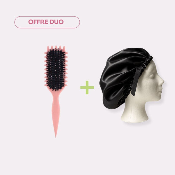Bonnet en satin + Brosse Definissante des boucles