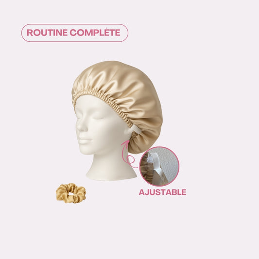 Bonnet en satin de soie ajustable + chouchou en soie : cheveux ondulés,bouclés,crépus